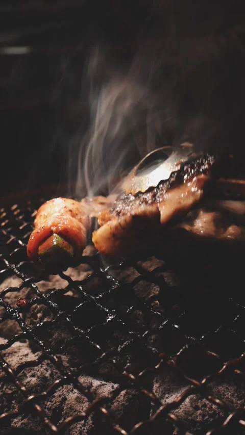 Raw beef slice for barbecue or Japanese style yakiniku Stock Footage 343614682