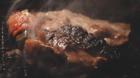 Raw beef slice for barbecue or Japanese style yakiniku Stock Footage 343614687