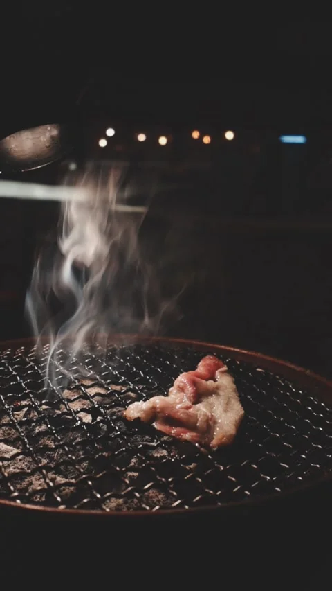Raw beef slice for barbecue or Japanese style yakiniku Stock Footage 343614710