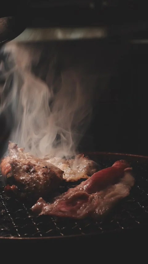 Raw beef slice for barbecue or Japanese style yakiniku Stock Footage 343614721