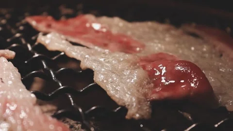 Raw beef slice for barbecue or Japanese style yakiniku Stock Footage 343614777