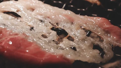 Raw beef slice for barbecue or Japanese style yakiniku Stock Footage 343614779