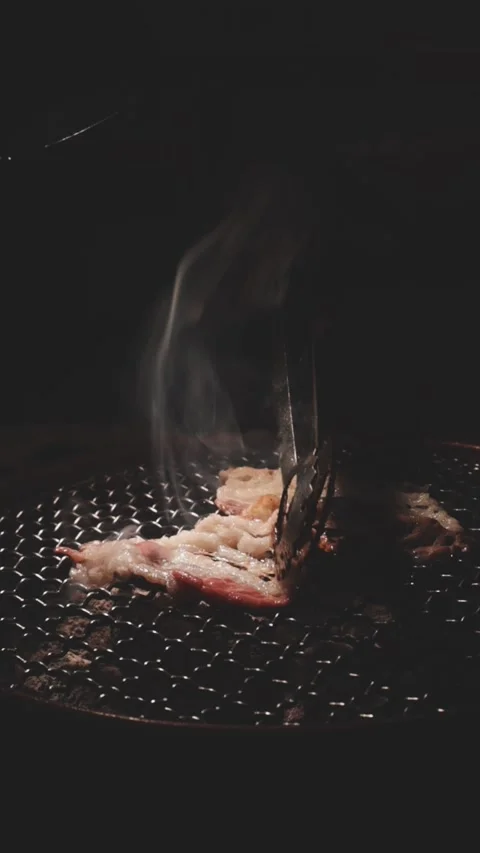 Raw beef slice for barbecue or Japanese style yakiniku Stock Footage 343614811