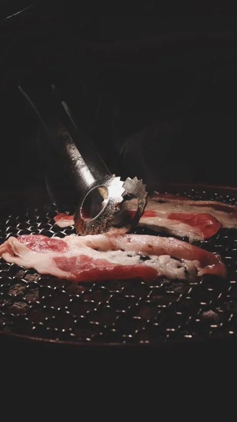 Raw beef slice for barbecue or Japanese style yakiniku Stock Footage 343614819