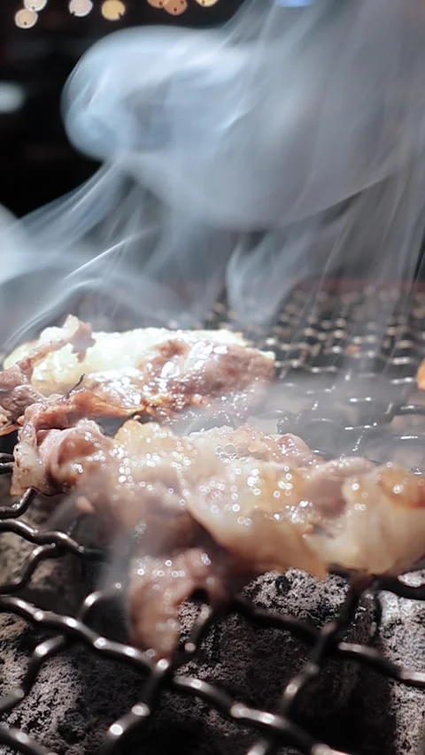 Raw beef slice for barbecue or Japanese style yakiniku Stock Footage 343614876
