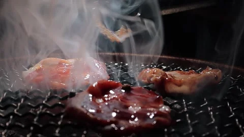 Raw beef slice for barbecue or Japanese style yakiniku Stock Footage 343614905