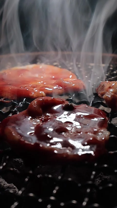 Raw beef slice for barbecue or Japanese style yakiniku Stock Footage 343614940