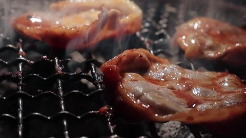 Raw beef slice for barbecue or Japanese style yakiniku Stock Footage 343614972