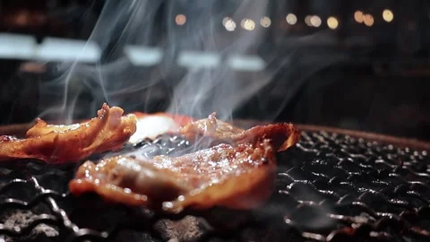 Raw beef slice for barbecue or Japanese style yakiniku Stock Footage 343615011