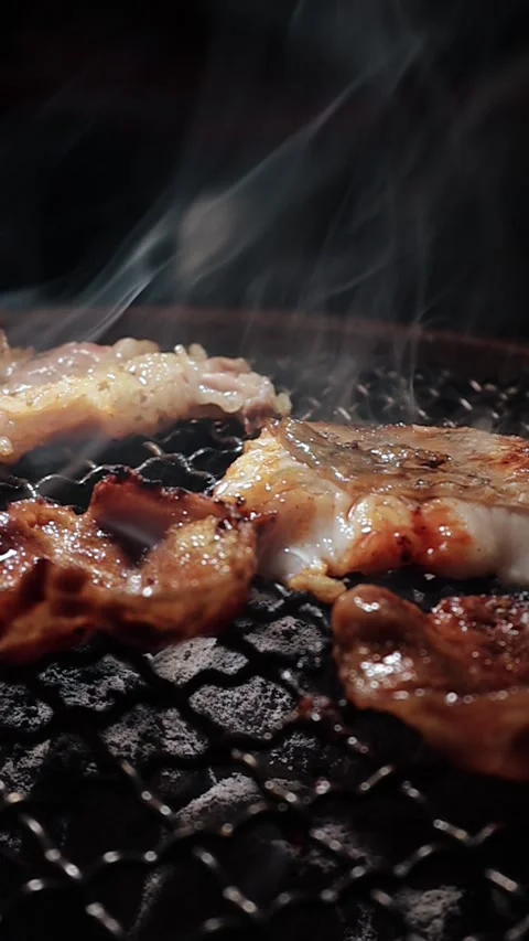 Raw beef slice for barbecue or Japanese style yakiniku Stock Footage 343615088