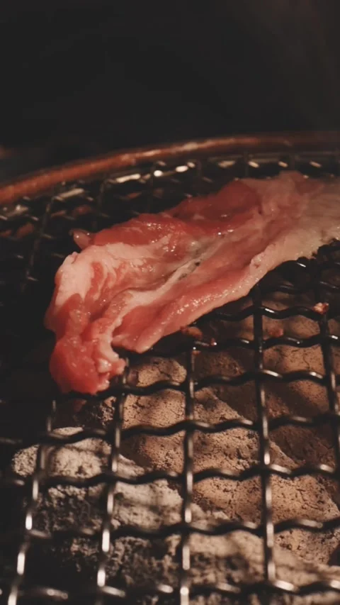 Raw beef slice for barbecue or Japanese style yakiniku Stock Footage 343615159