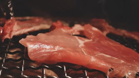 Raw beef slice for barbecue or Japanese style yakiniku Stock Footage 343615160