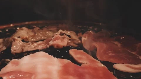 Raw beef slice for barbecue or Japanese style yakiniku Stock Footage 343615179