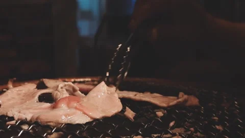 Raw beef slice for barbecue or Japanese style yakiniku Stock Footage 343615222