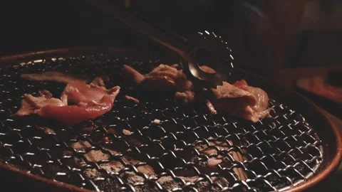 Raw beef slice for barbecue or Japanese style yakiniku Stock Footage 343615223