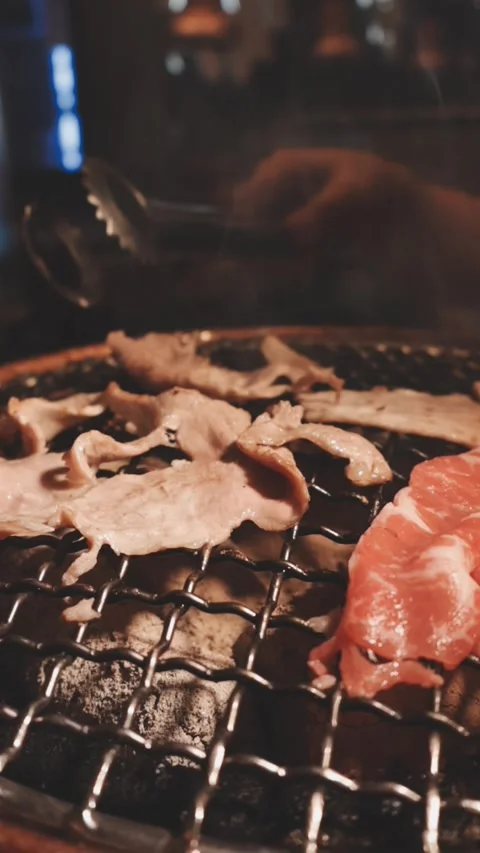 Raw beef slice for barbecue or Japanese style yakiniku Stock Footage 343615232
