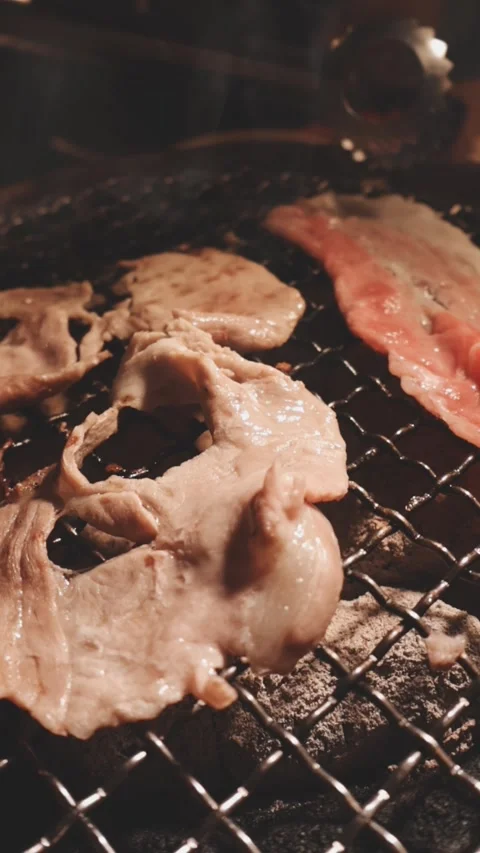 Raw beef slice for barbecue or Japanese style yakiniku Stock Footage 343615245