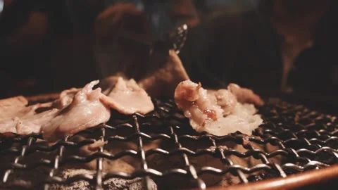 Raw beef slice for barbecue or Japanese style yakiniku Stock Footage 343615269