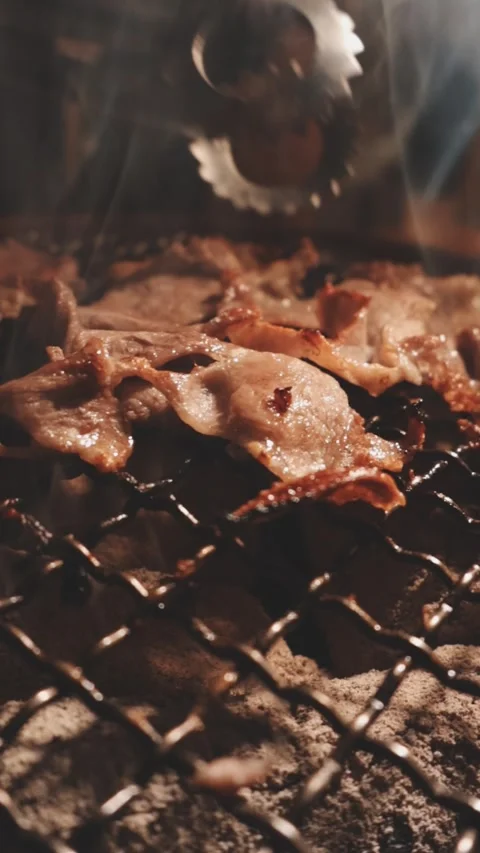 Raw beef slice for barbecue or Japanese style yakiniku Stock Footage 343615305