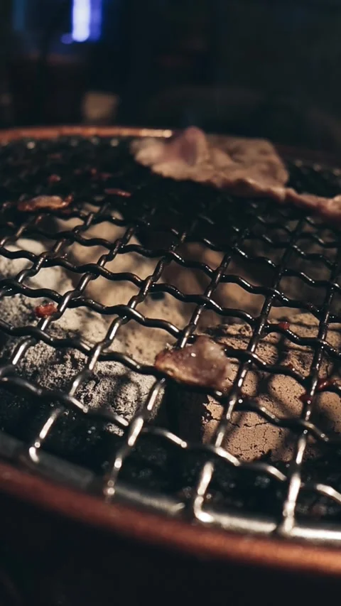 Raw beef slice for barbecue or Japanese style yakiniku Stock Footage 343615336