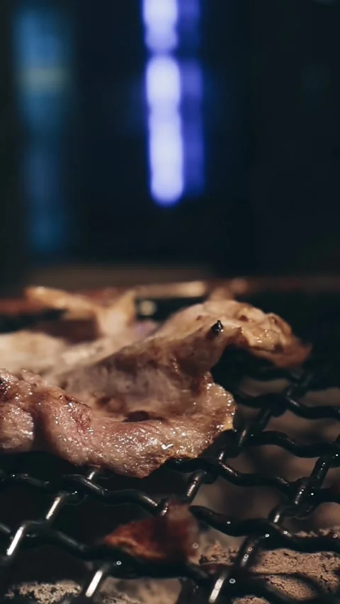 Raw beef slice for barbecue or Japanese style yakiniku Stock Footage 343615379