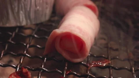 Raw beef slice for barbecue or Japanese style yakiniku Stock Footage 343615432