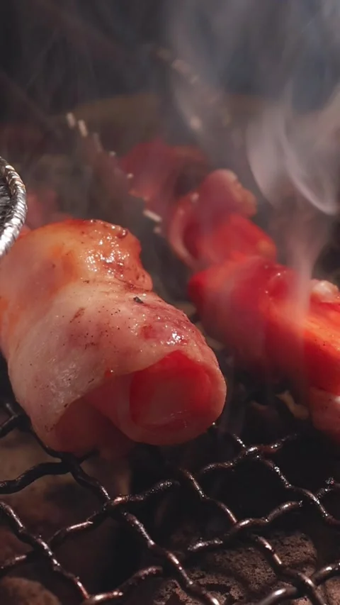 Raw beef slice for barbecue or Japanese style yakiniku Stock Footage 343615449