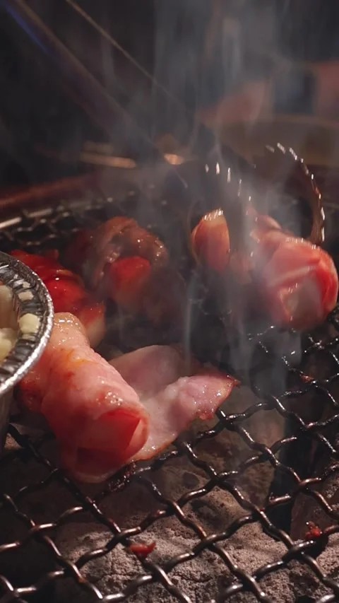 Raw beef slice for barbecue or Japanese style yakiniku Stock Footage 343615458