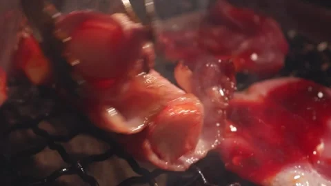 Raw beef slice for barbecue or Japanese style yakiniku Stock Footage 343615497