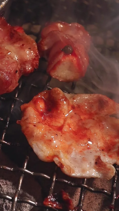 Raw beef slice for barbecue or Japanese style yakiniku Stock Footage 343615537