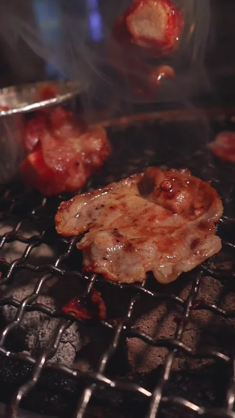 Raw beef slice for barbecue or Japanese style yakiniku Stock Footage 343615564