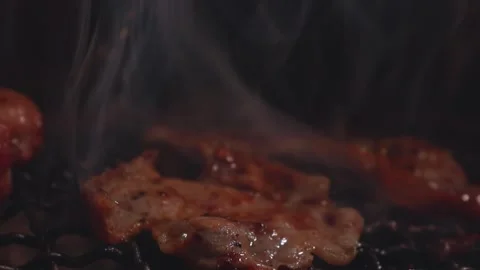 Raw beef slice for barbecue or Japanese style yakiniku Stock Footage 343615575