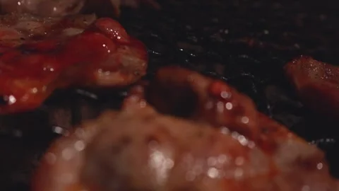 Raw beef slice for barbecue or Japanese style yakiniku Stock Footage 343615581