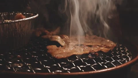 Raw beef slice for barbecue or Japanese style yakiniku Stock Footage 343615594