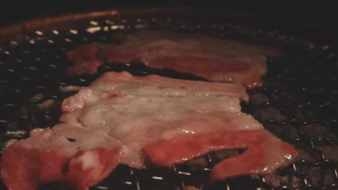 Raw beef slice for barbecue or Japanese style yakiniku Stock Footage 343615648