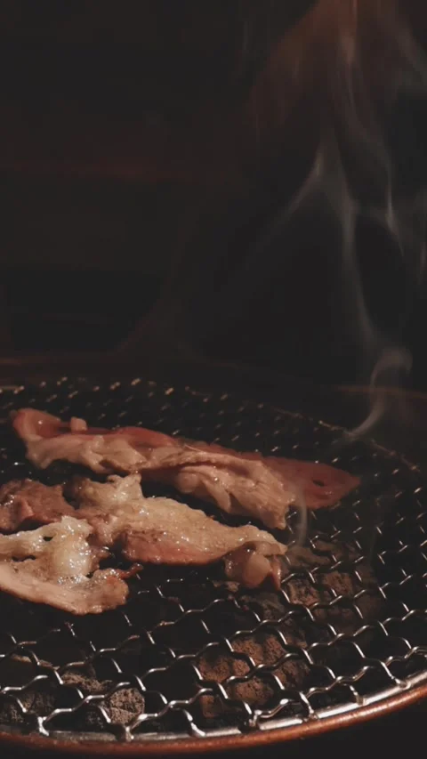 Raw beef slice for barbecue or Japanese style yakiniku Stock Footage 343615697