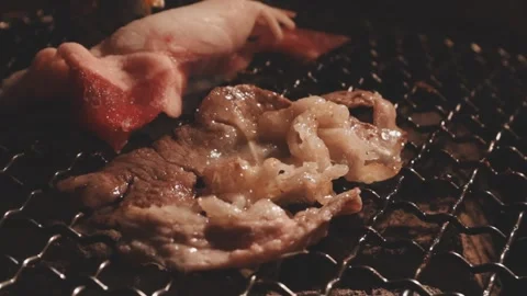 Raw beef slice for barbecue or Japanese style yakiniku Stock Footage 343615704