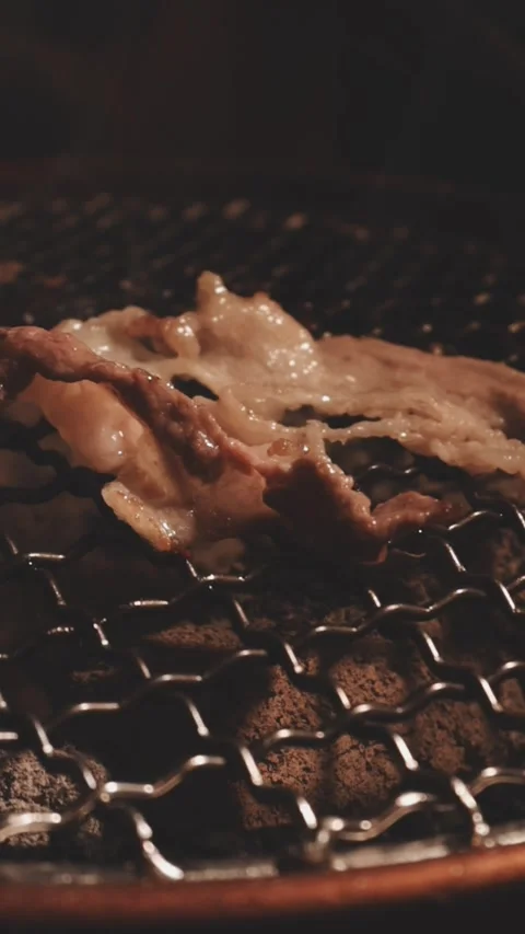 Raw beef slice for barbecue or Japanese style yakiniku Stock Footage 343615753