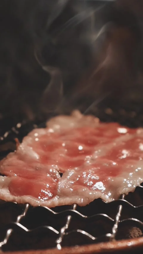 Raw beef slice for barbecue or Japanese style yakiniku Stock Footage 343615766