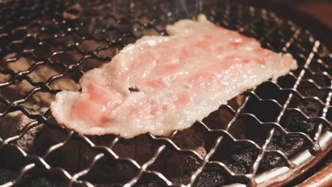 Raw beef slice for barbecue or Japanese style yakiniku Stock Footage 343615771