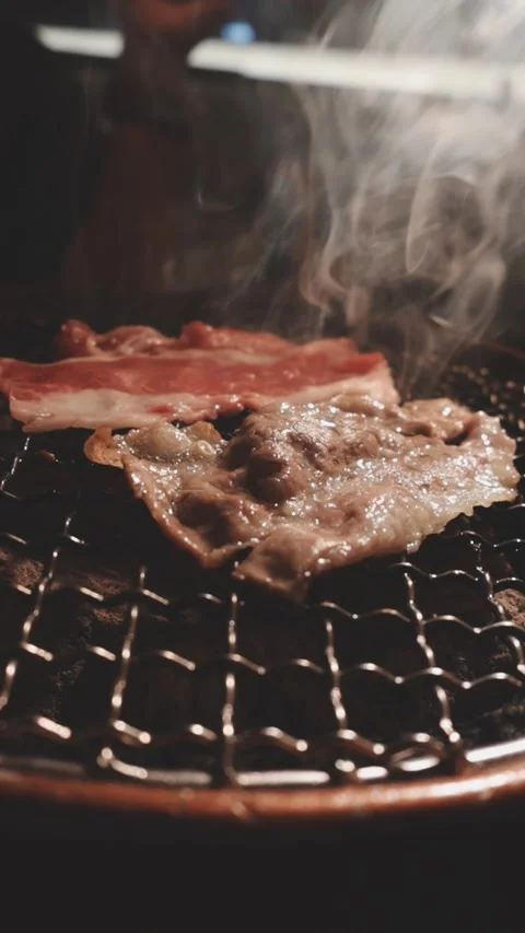 Raw beef slice for barbecue or Japanese style yakiniku Stock Footage 343615786
