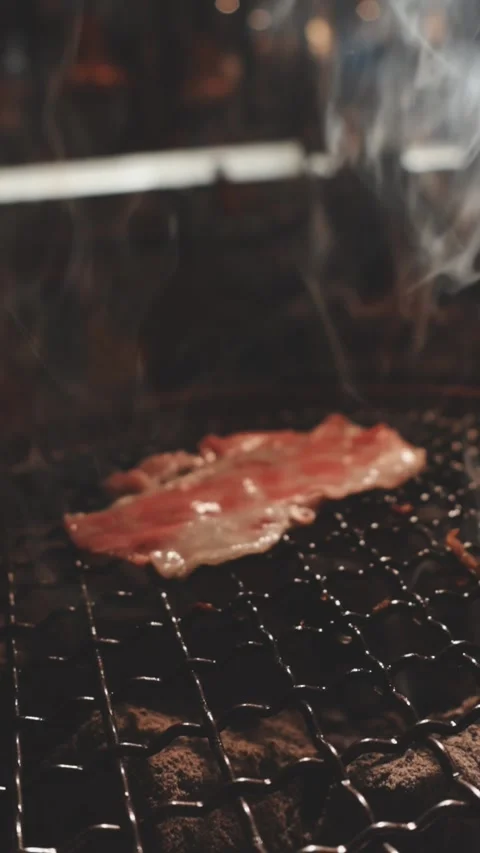 Raw beef slice for barbecue or Japanese style yakiniku Stock Footage 343615802