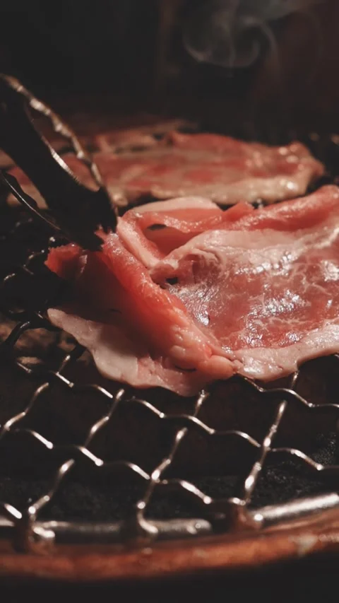 Raw beef slice for barbecue or Japanese style yakiniku Stock Footage 343615811