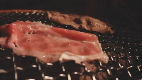 Raw beef slice for barbecue or Japanese style yakiniku Stock Footage 343615818