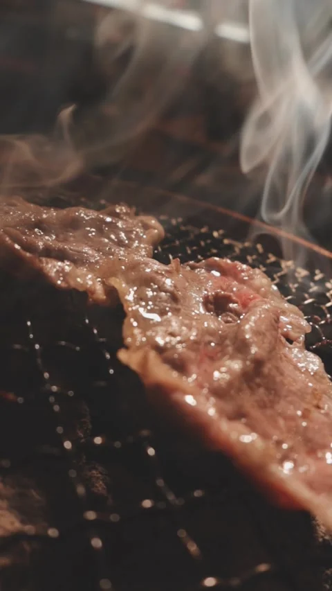 Raw beef slice for barbecue or Japanese style yakiniku Stock Footage 343615828