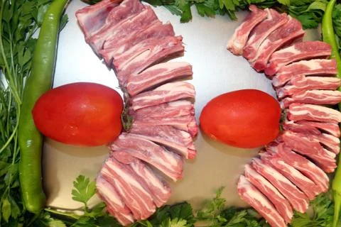 Raw Beef Slices with Vegetables Stock Photos