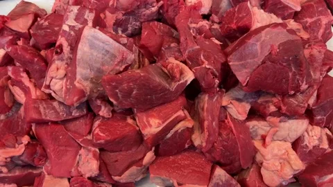 Raw beef sold in the market Stock Footage 169385247