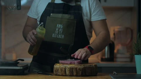 Raw beef steak with olive oil Video stock 259943293