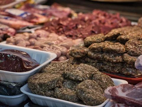 Raw beef steak served in a restaurant. Stock Photos