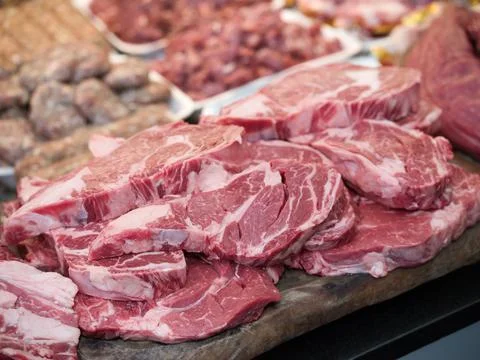Raw beef steak served in a restaurant. Stock Photos